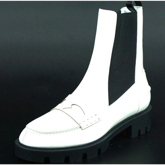 Christian Louboutin Montezu White Ankle Biker Chelsea Boots Size 39.5 New $1695 - Picture 1 of 9